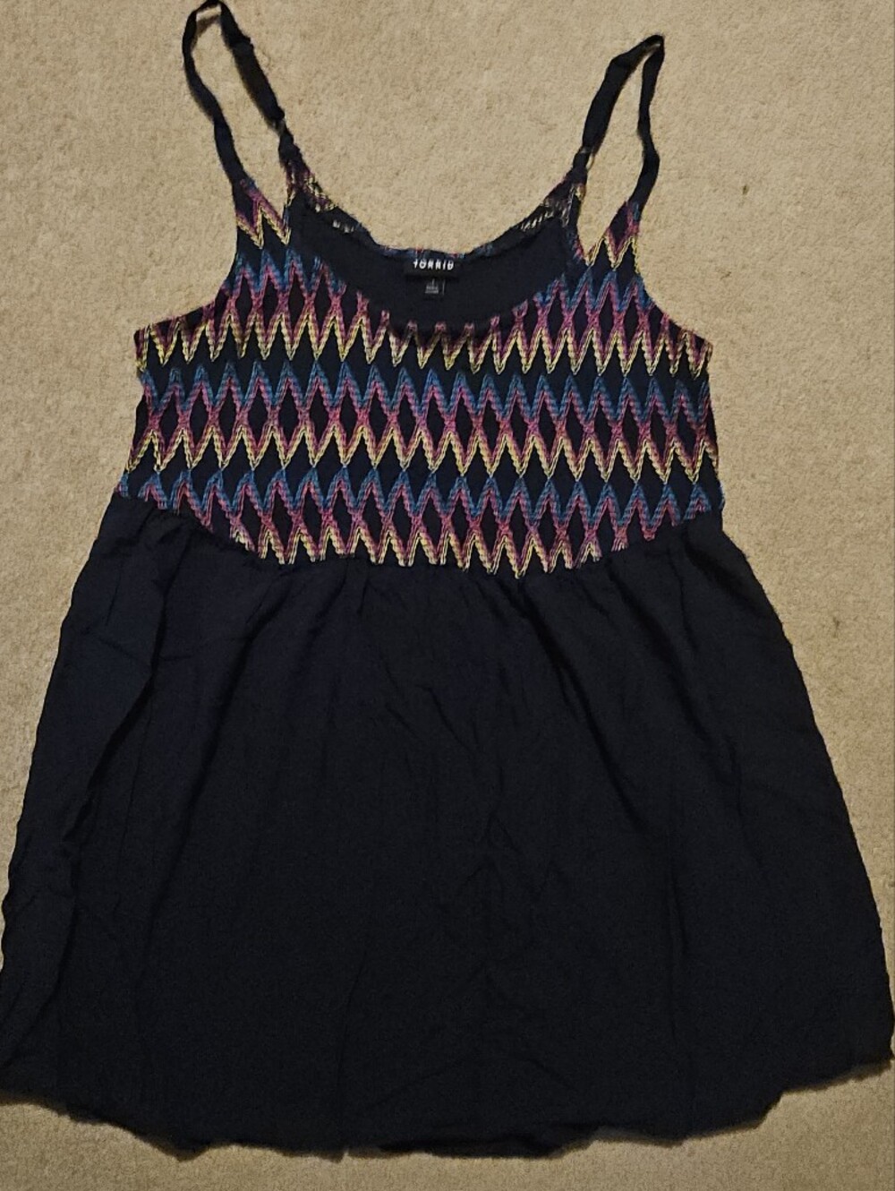 torrid Navy Tank with Multicolor Zigzag Crochet Bodice